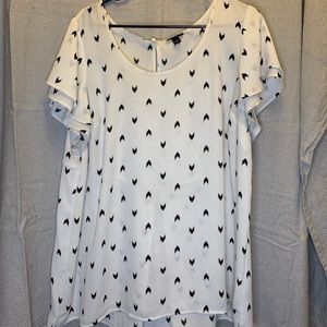 Torrid sheer white shirt with black chevrons